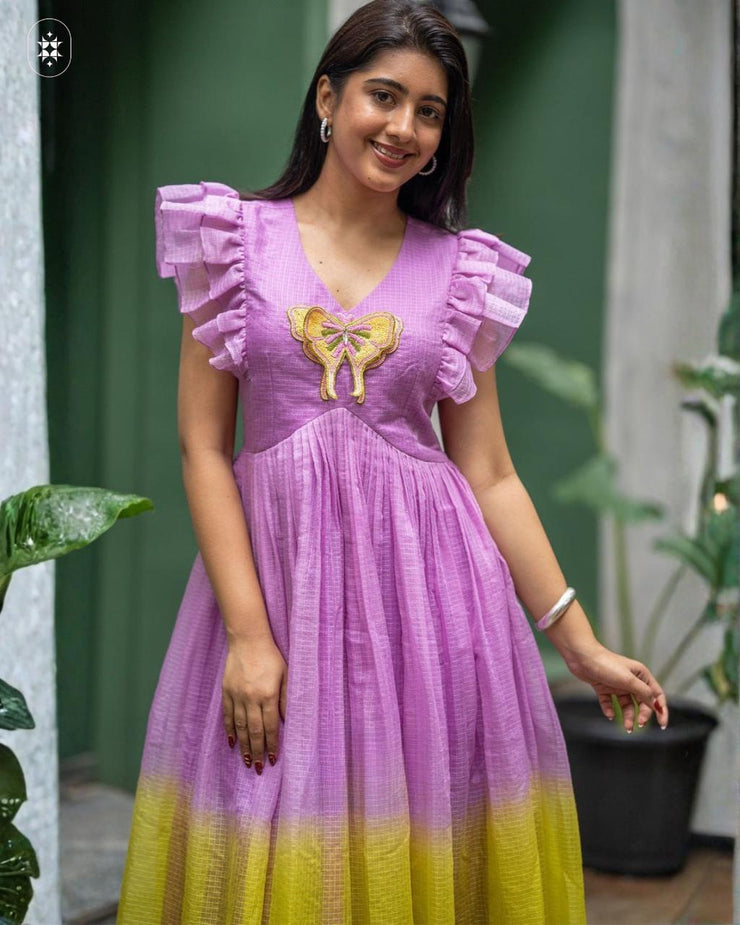 Patangiyu Lavender Kota Midi Dress