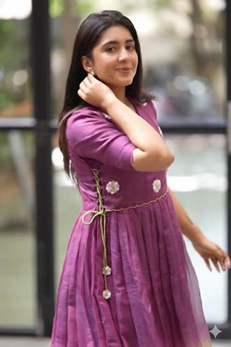 Zariya Magenta Kota Midi Dress