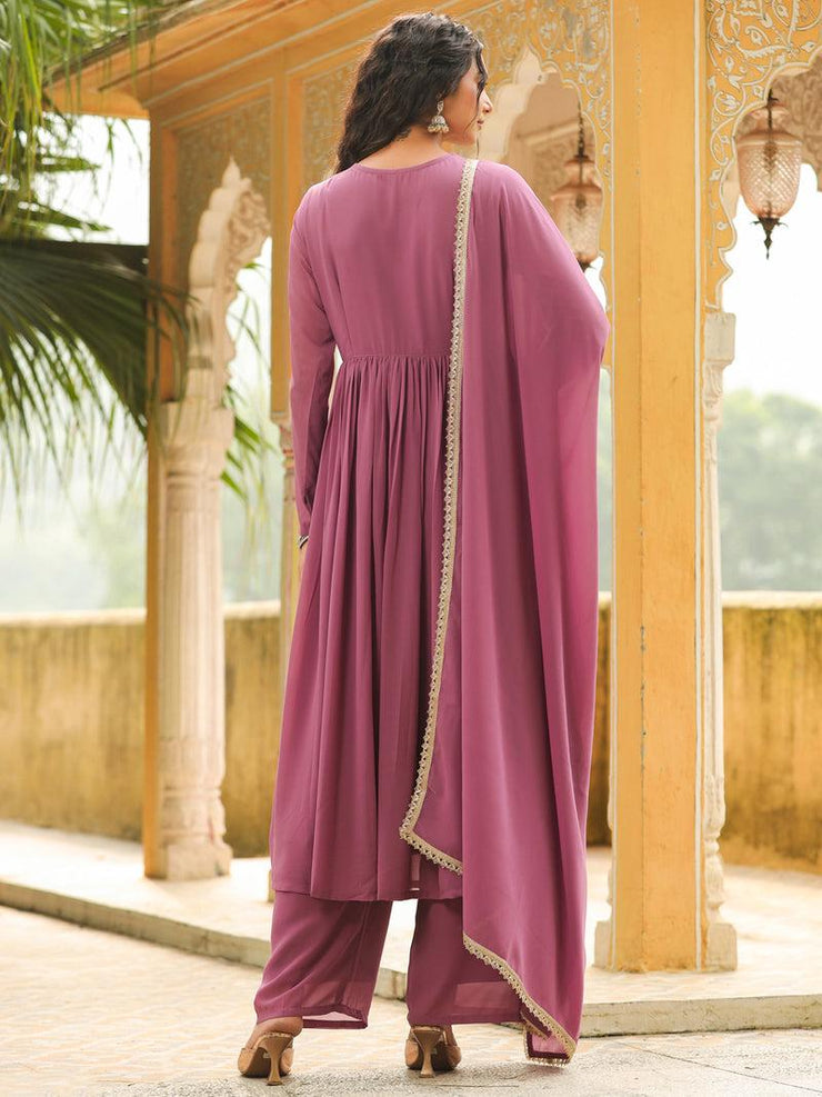 Georgette Yoke Embroidered A-Line Kurta Set