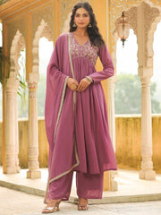Georgette Yoke Embroidered A-Line Kurta Set