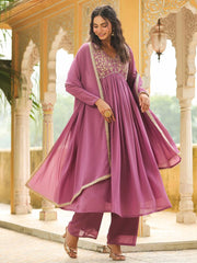 Georgette Yoke Embroidered A-Line Kurta Set