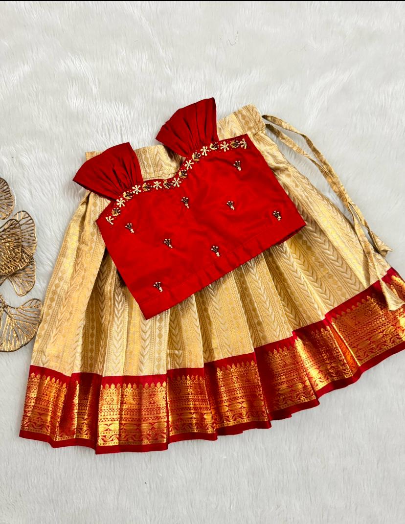 Red and Beige Baby Lehenga