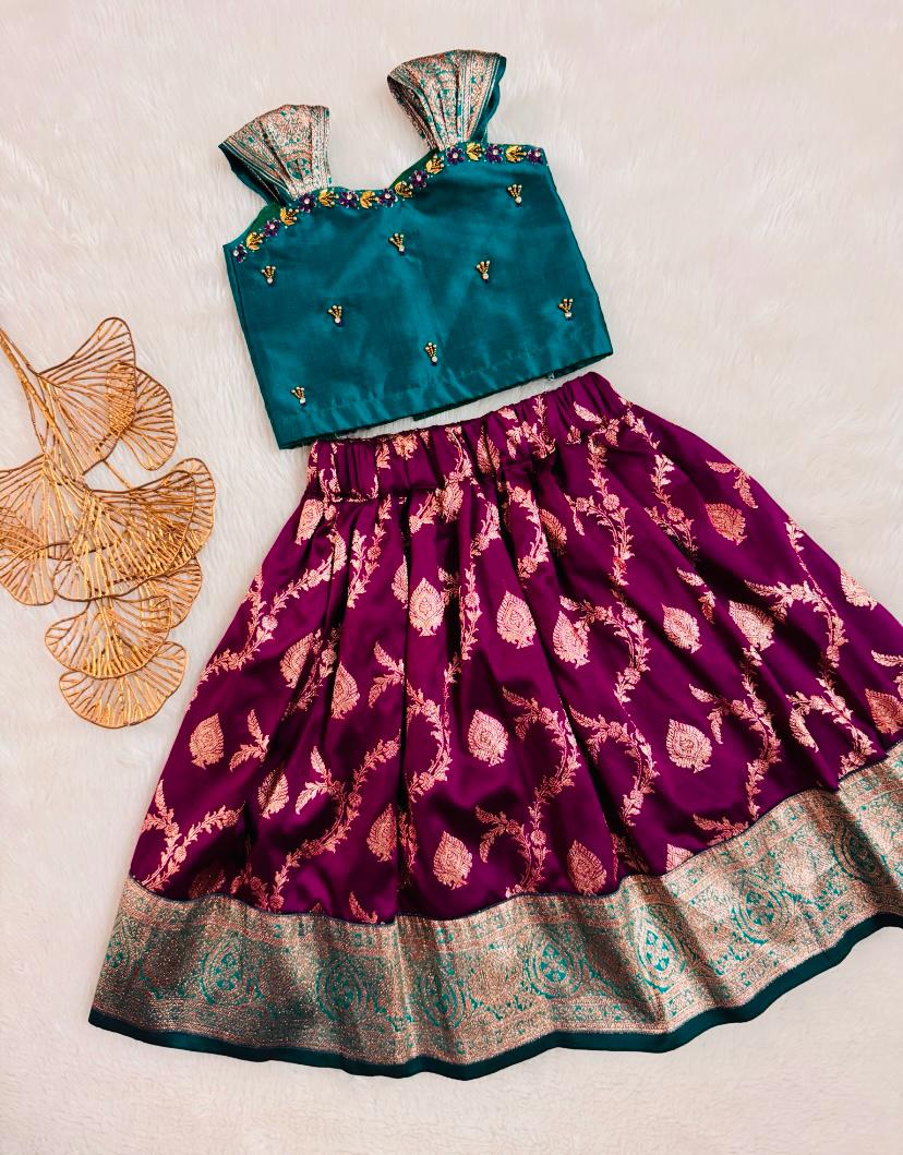 Baby Lehenga green and purple