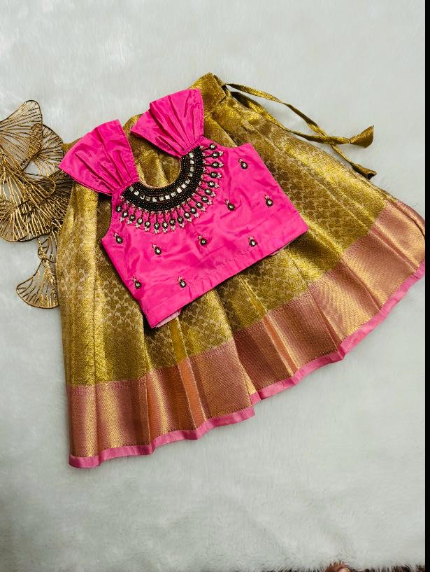 pink and beige baby lehenga