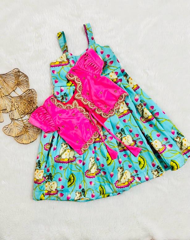 Pink and green baby lehenga