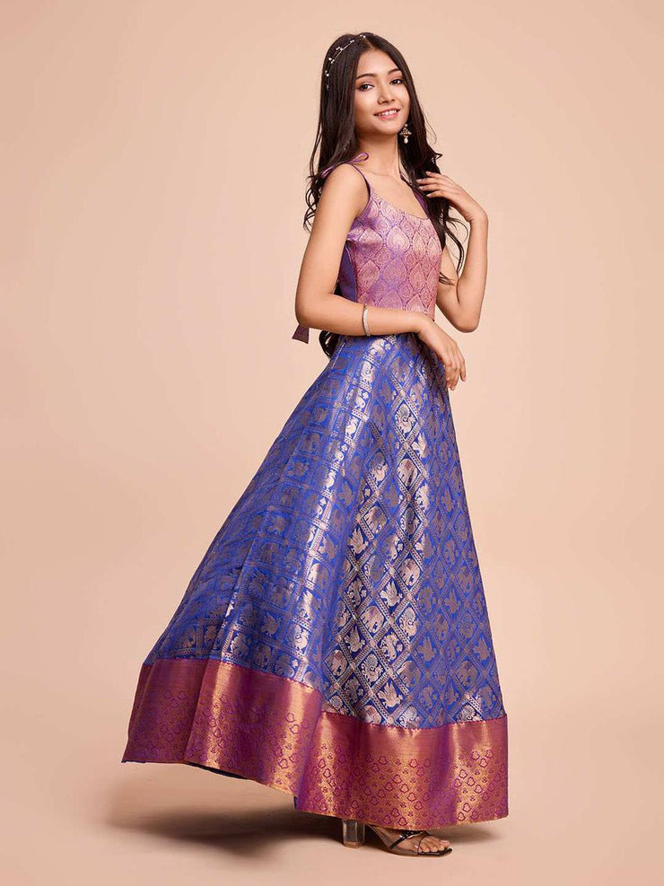 Kids CREAM color Silk Sleeveless ethnic dress