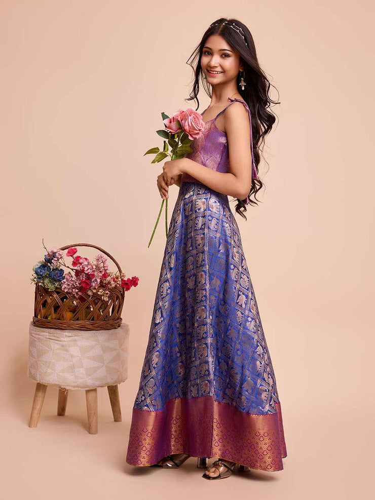Kids CREAM color Silk Sleeveless ethnic dress