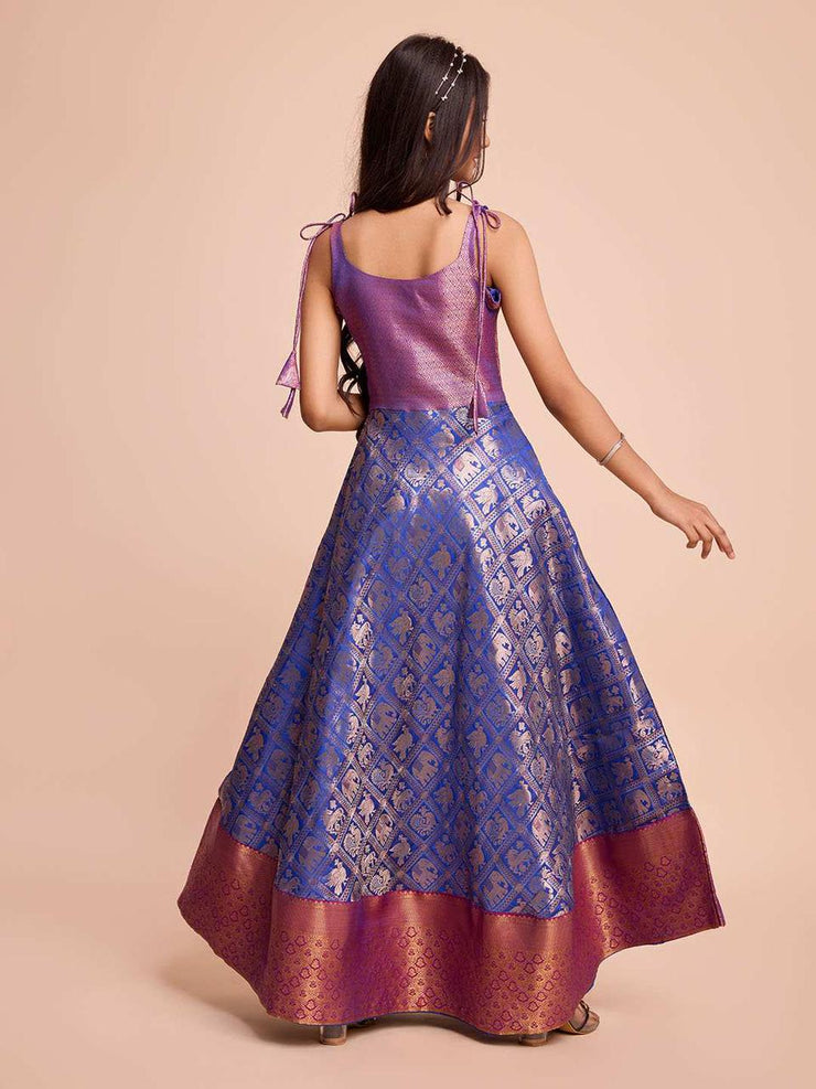 Kids CREAM color Silk Sleeveless ethnic dress