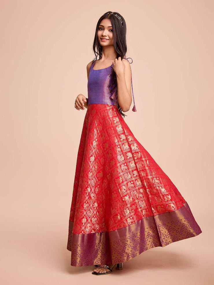 Kids CREAM color Silk Sleeveless ethnic dress