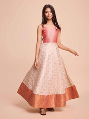 Kids CREAM color Silk Sleeveless ethnic dress