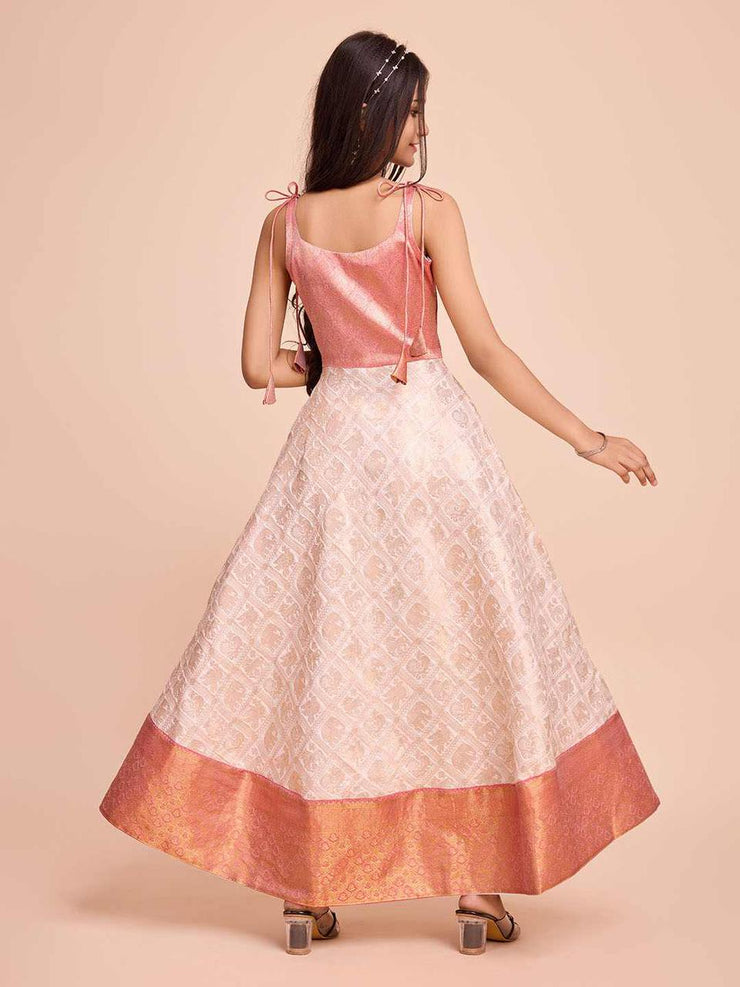 Kids CREAM color Silk Sleeveless ethnic dress