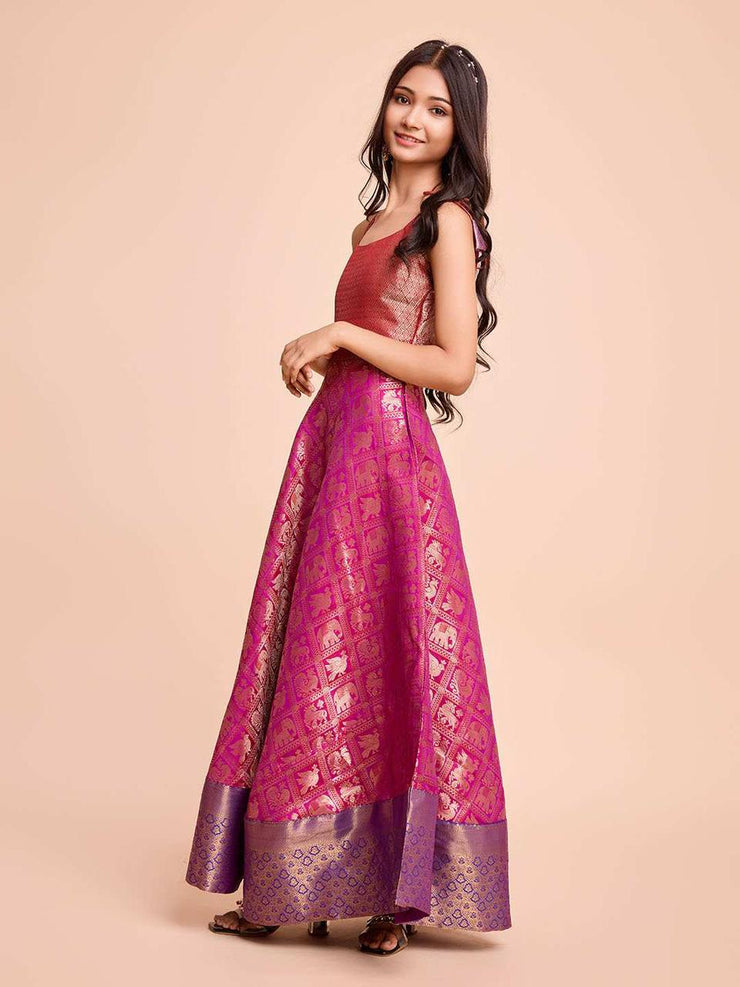Kids CREAM color Silk Sleeveless ethnic dress
