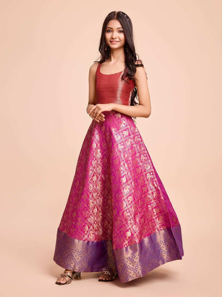 Kids CREAM color Silk Sleeveless ethnic dress