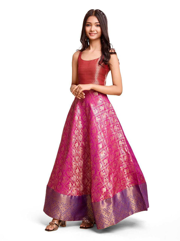 Kids CREAM color Silk Sleeveless ethnic dress