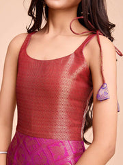 Kids CREAM color Silk Sleeveless ethnic dress