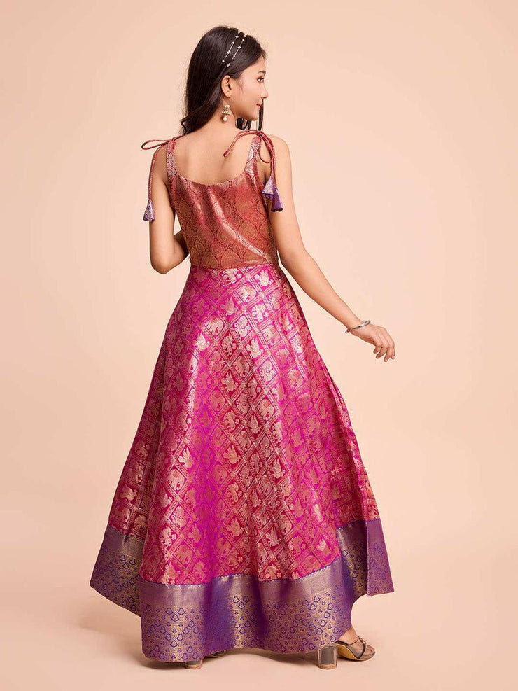 Kids CREAM color Silk Sleeveless ethnic dress