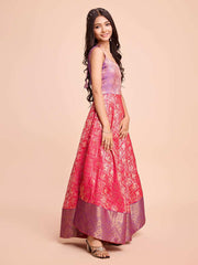 Kids CREAM color Silk Sleeveless ethnic dress