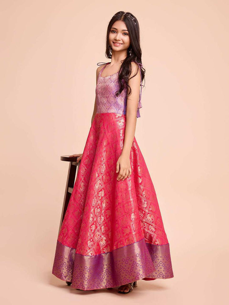 Kids CREAM color Silk Sleeveless ethnic dress
