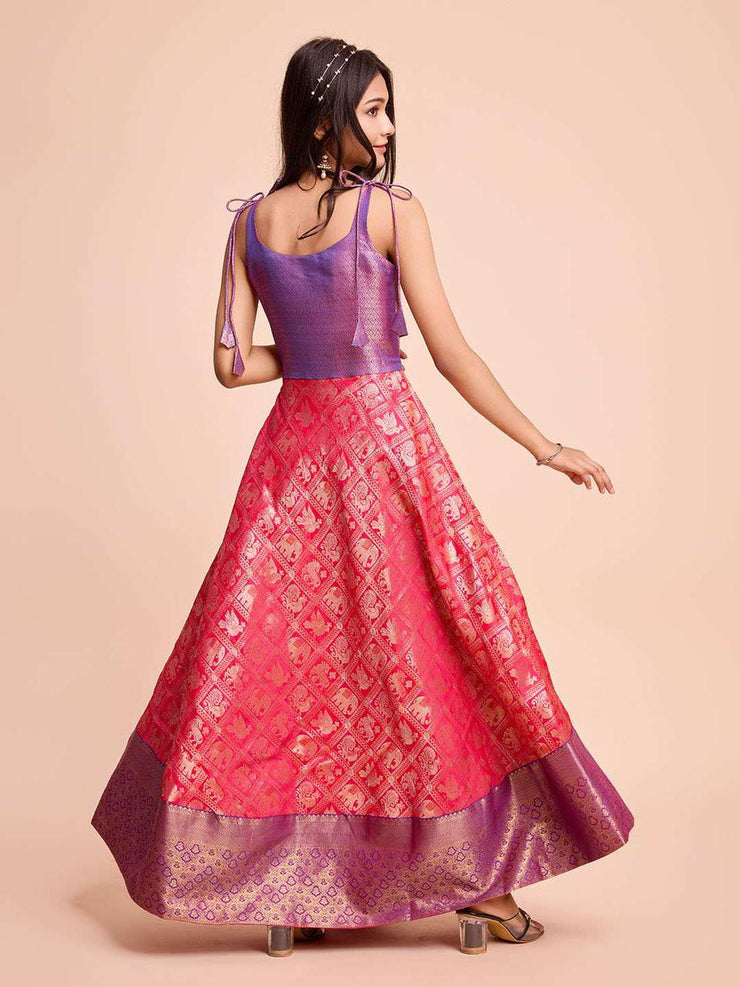 Kids CREAM color Silk Sleeveless ethnic dress