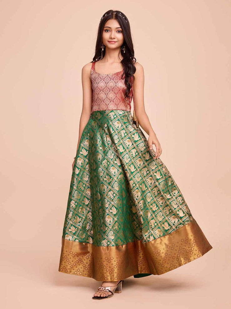 Kids CREAM color Silk Sleeveless ethnic dress