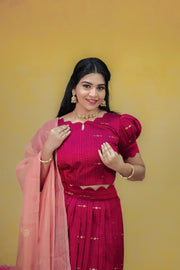 Green  Skirt and Crop top with duppata