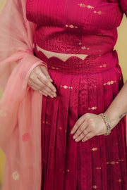 Green  Skirt and Crop top with duppata