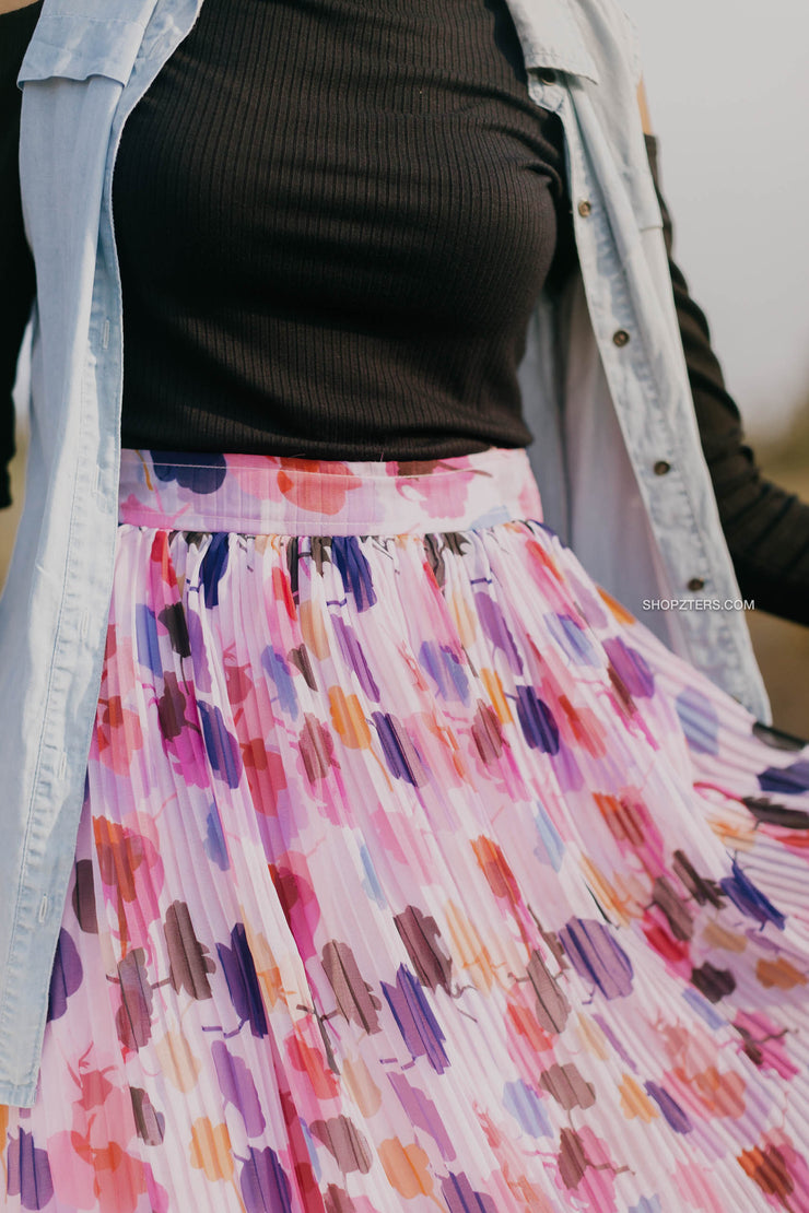 Floral Pleated Georgette Skirt