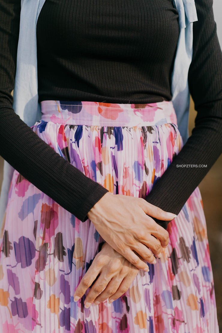 Floral Pleated Georgette Skirt