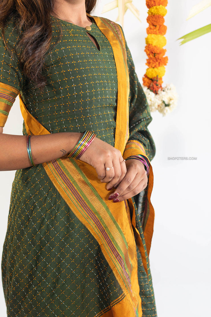 Green Aaradhya Cotton Top & Duppatta Set