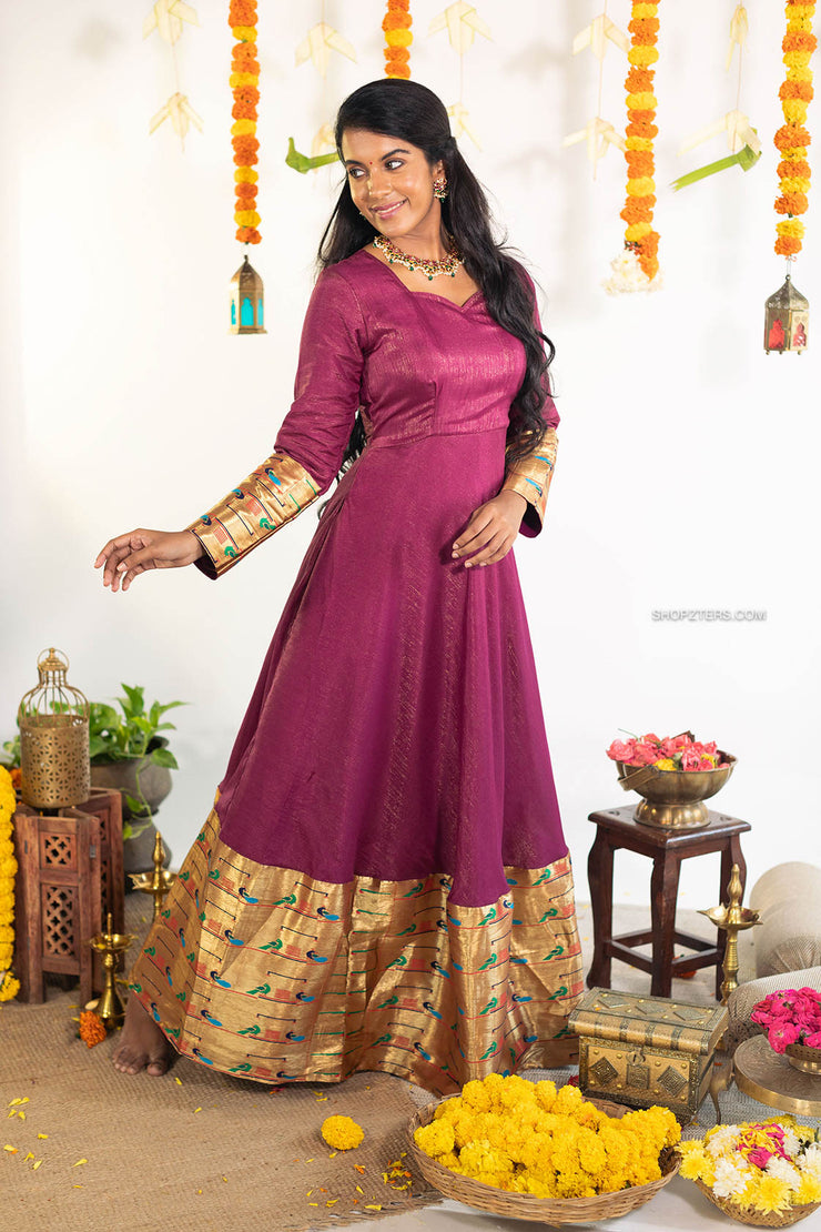 Maroon Paavai Silk Anarkali