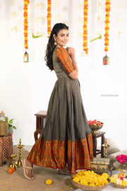 Grey Radha Silk Anarkali