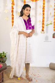 White Annam Cotton Top & Duppatta Set