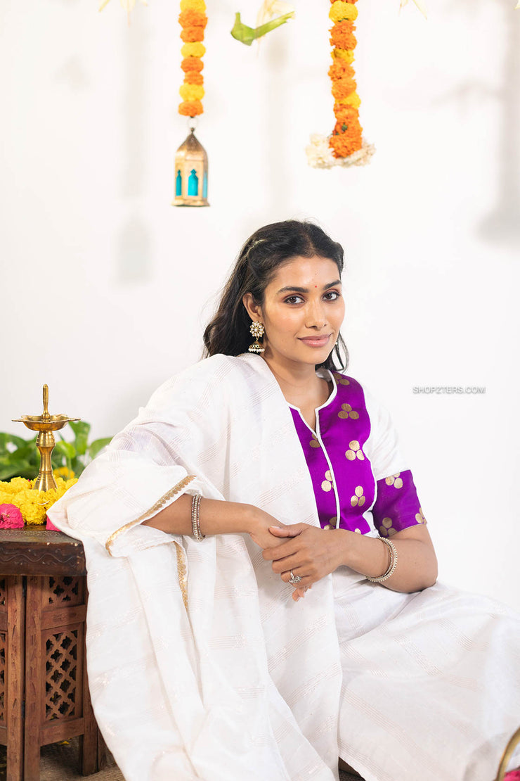 White Annam Cotton Top & Duppatta Set