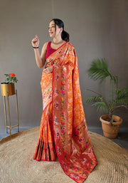 Paithani And Patola Fusion Saree With Meenakari Pallu