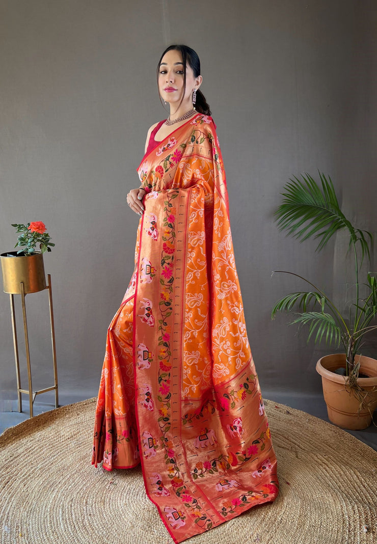 Paithani And Patola Fusion Saree With Meenakari Pallu