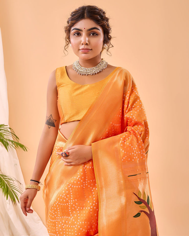 Adorable  Bandhej Paithani Saree