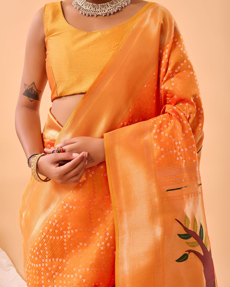 Adorable  Bandhej Paithani Saree