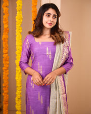 Adithi Purple Soft Semi Banaras Suit Set