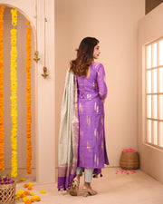 Adithi Purple Soft Semi Banaras Suit Set