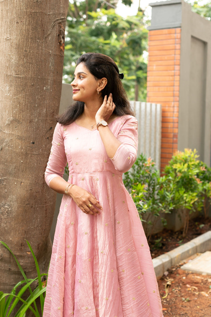 Baby Pink Tissue Embroidery Dress