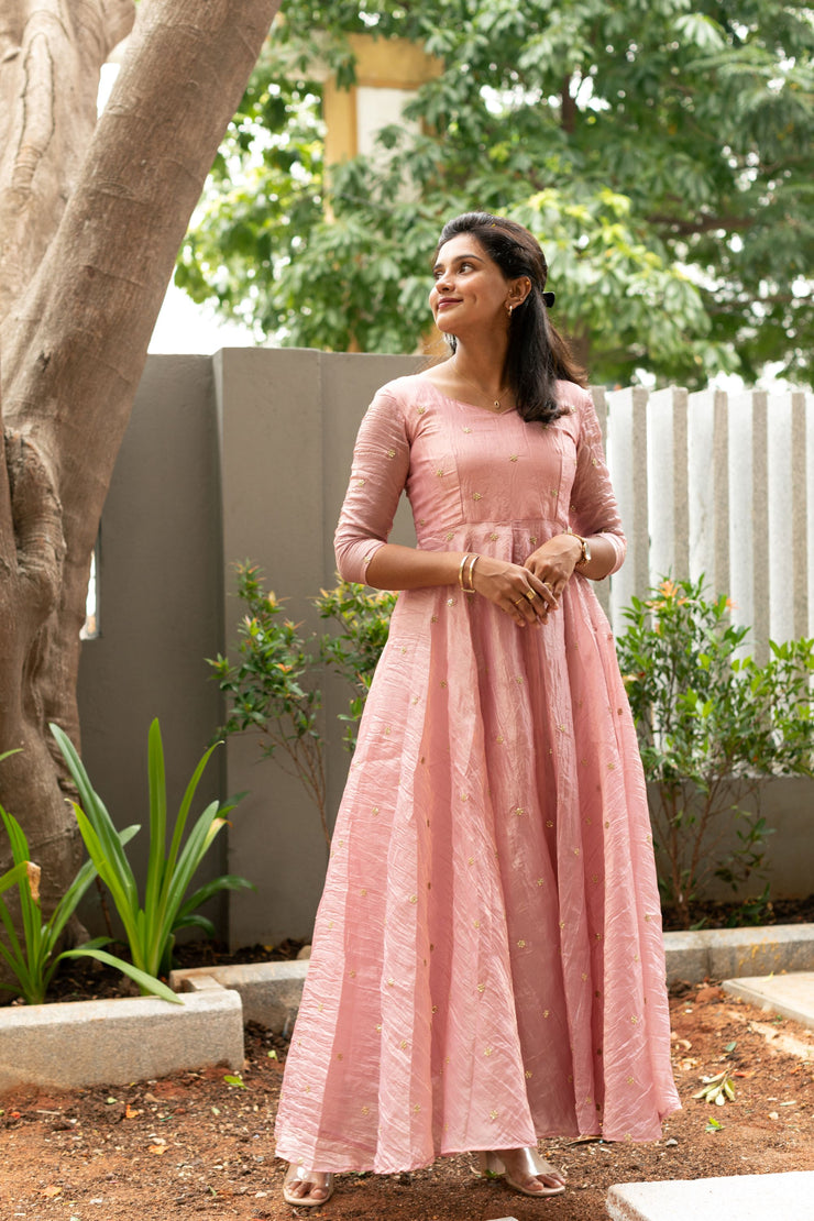 Baby Pink Tissue Embroidery Dress