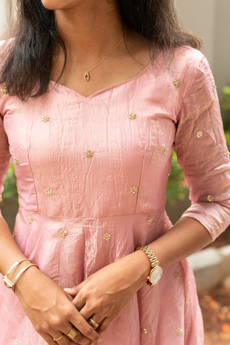 Baby Pink Tissue Embroidery Dress