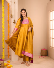 Anjana Yellow Brocade Patch Suit Set