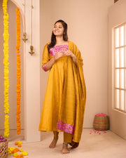 Anjana Yellow Brocade Patch Suit Set