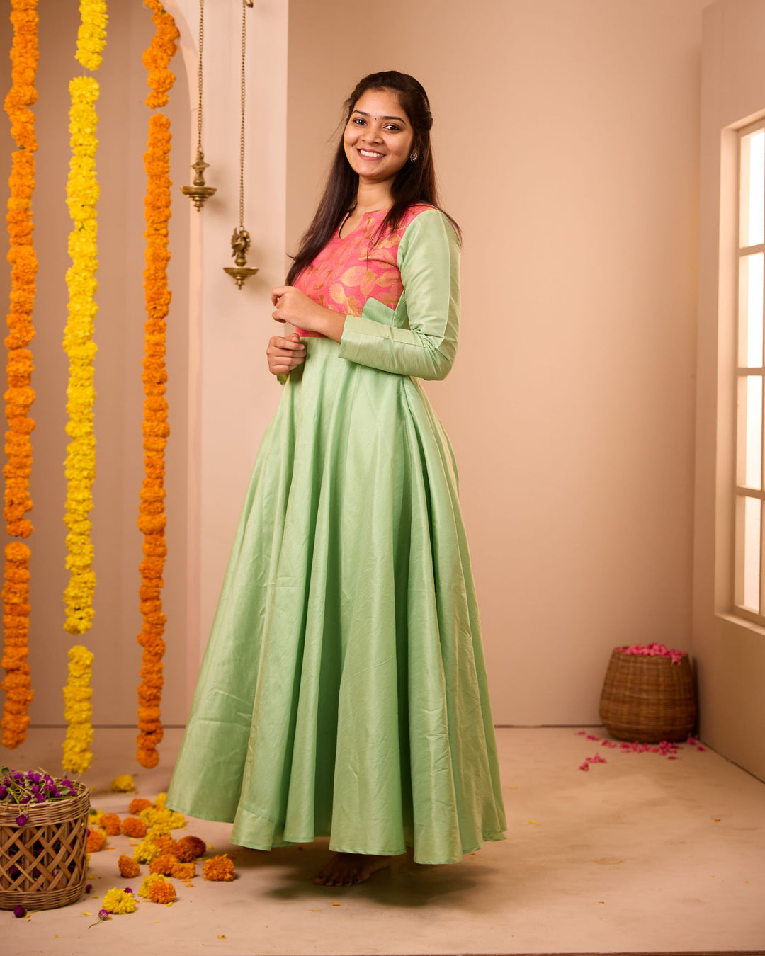 Kurunji Apple Green Semi Silk Dress Kurunji Apple Green Semi Silk Dress