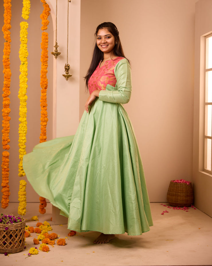 Kurunji Apple Green Semi Silk Dress