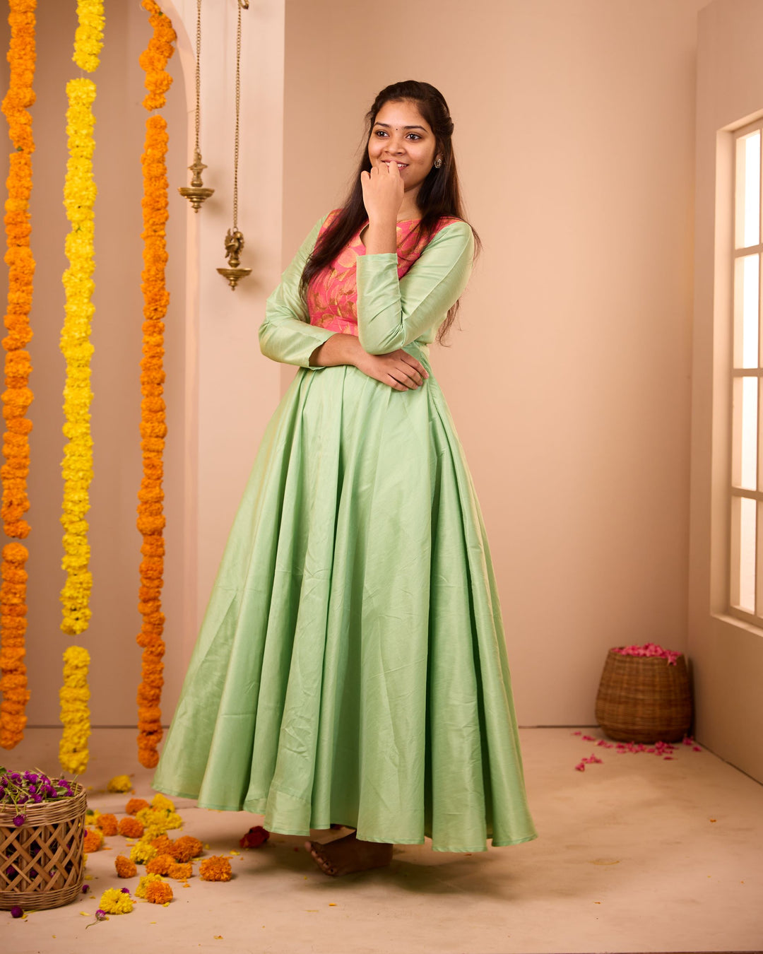 Kurunji Apple Green Semi Silk Dress Kurunji Apple Green Semi Silk Dress
