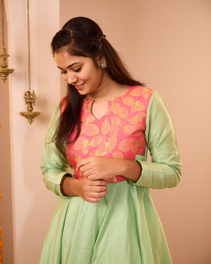 Kurunji Apple Green Semi Silk Dress Kurunji Apple Green Semi Silk Dress