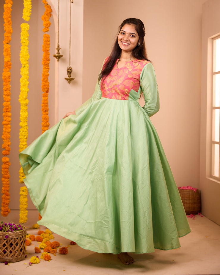 Kurunji Apple Green Semi Silk Dress