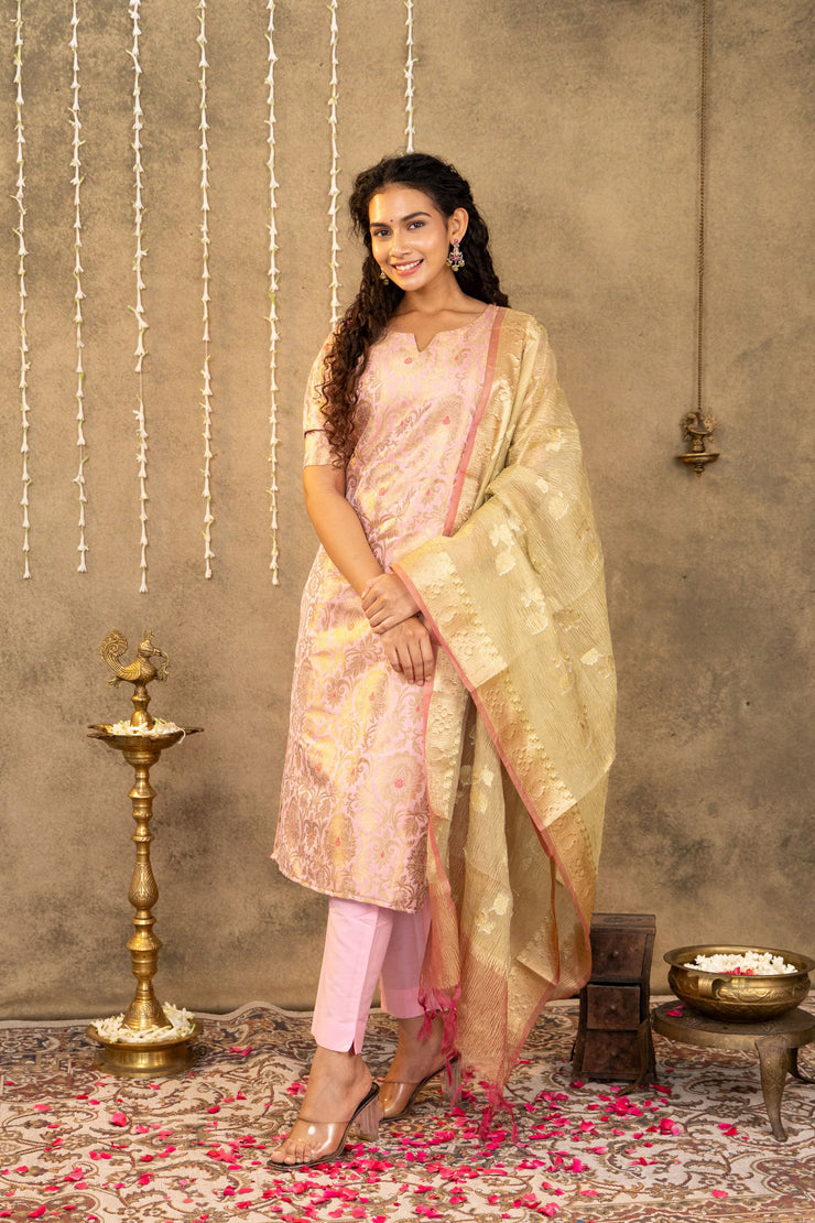 Baby Pink Banarasi Suit Set